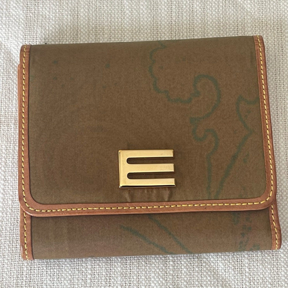 EUC VINTAGE ETRO SIGNATURE PAISLEY PRINT CANVAS TRIFOLD, LEATHER TRIM & INTERIOR